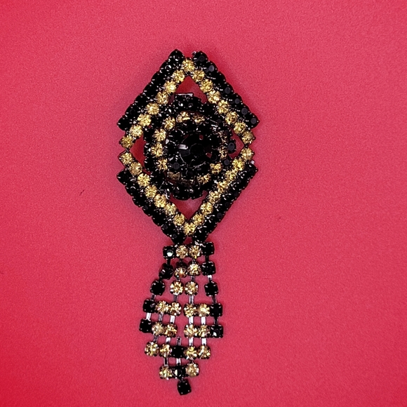 Black and Yellow Vintage Style Rhinestones Brooch Pin - Picture 8 of 8